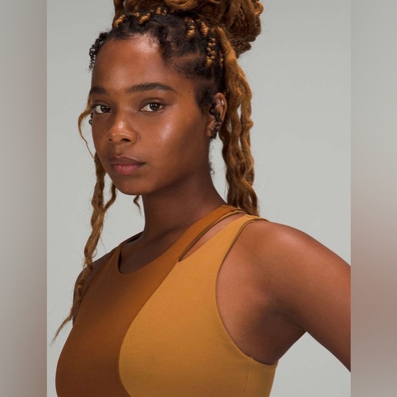 Lululemon Nulu Asymmetrical Yoga Tank Top A/B Cups Copper Brown / Bold Beige - Picture 2 of 7